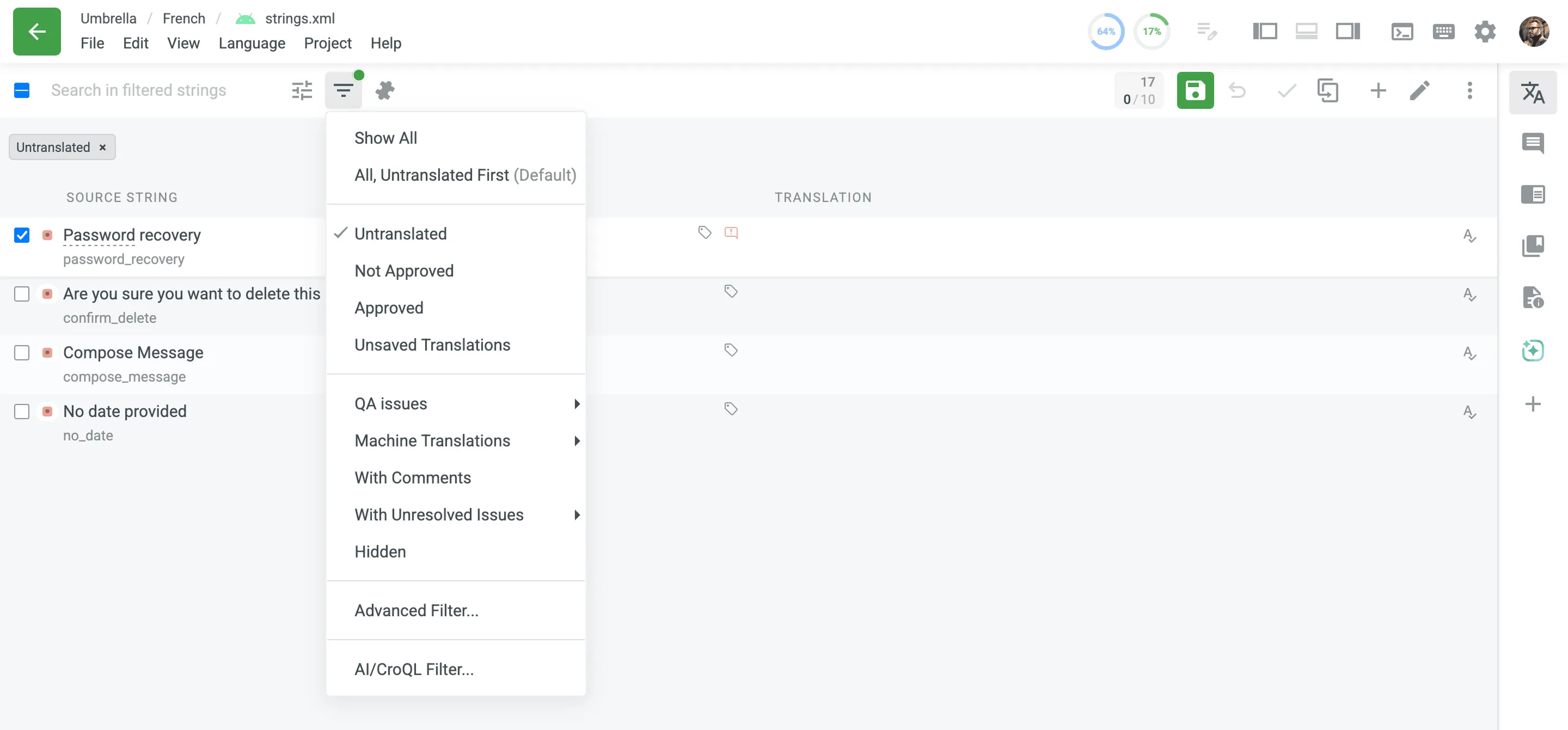 Strings Filter